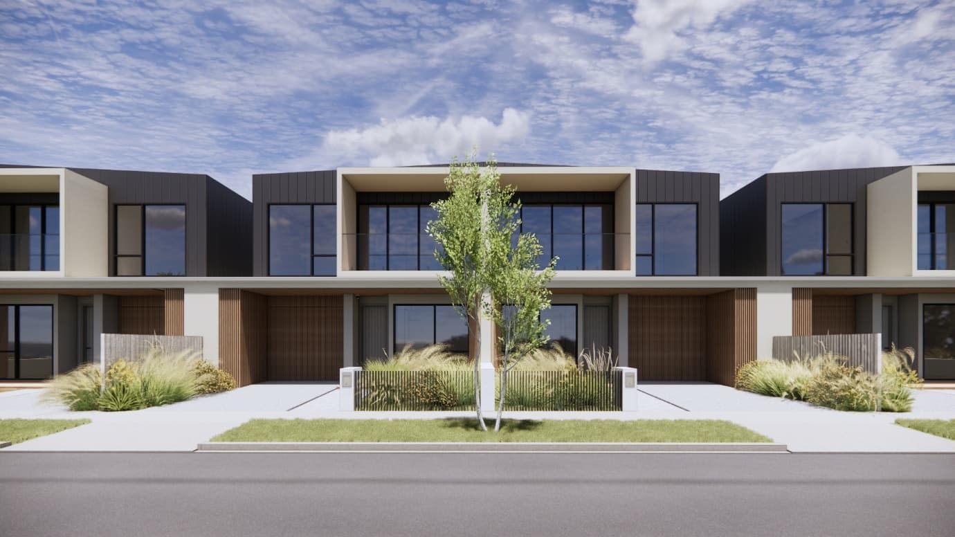 Row of modular townhouses,MDC Living